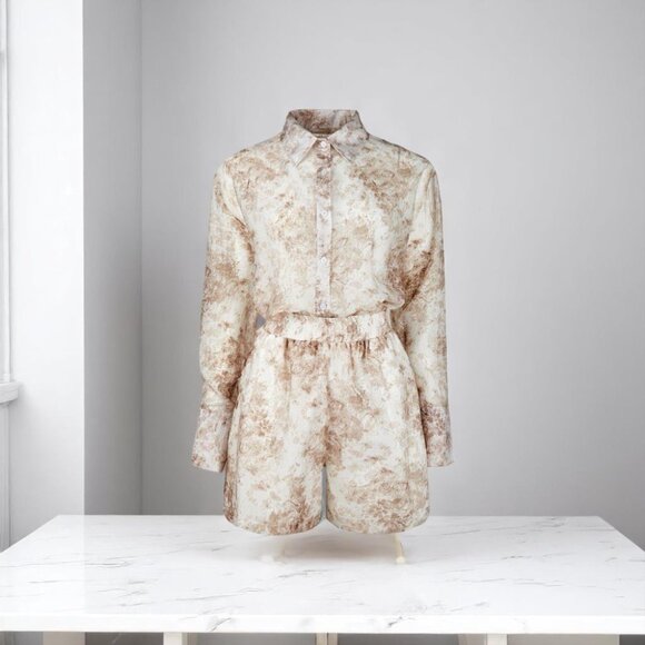 NWT J.ING 2 Pieces Floral Print Casual Sheer Oversize Shirt Top with Shorts Set - Picture 5 of 8